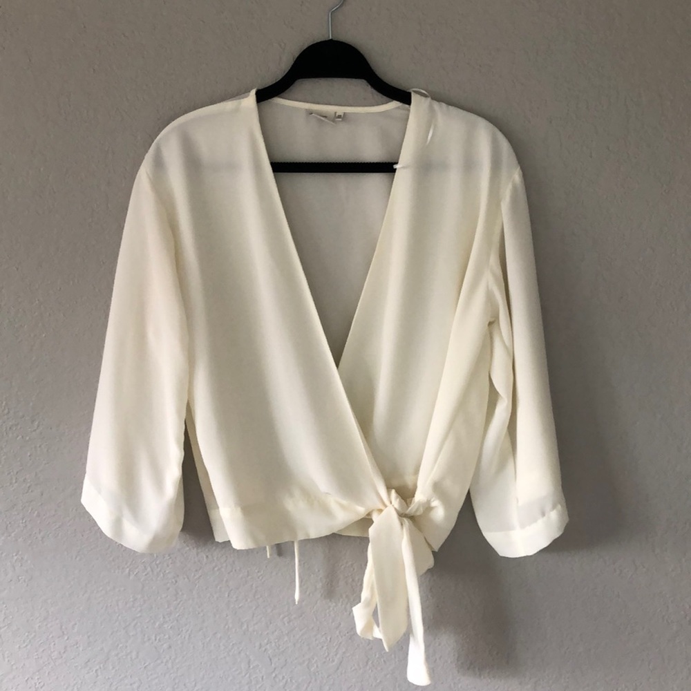 Cream Wrap Top with Bell Sleeves